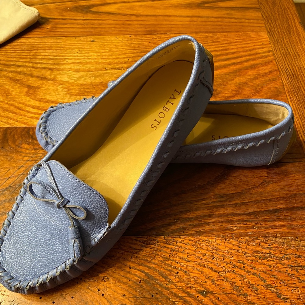 Talbots Pale Blue Driving Leather Moccasins, US 11